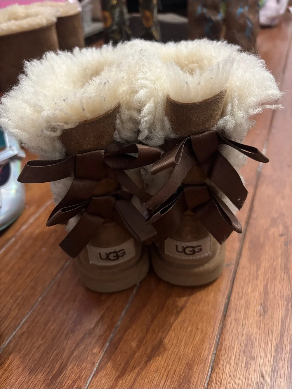 Girls UGG Brown Suede Shearling-Lined Winter Boots